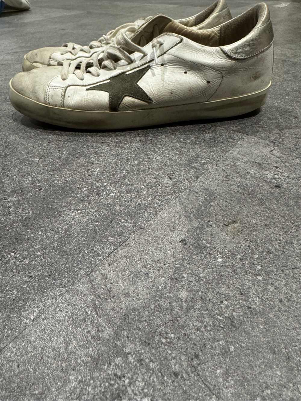 Golden Goose White Leather Sneakers with Olive Green Star